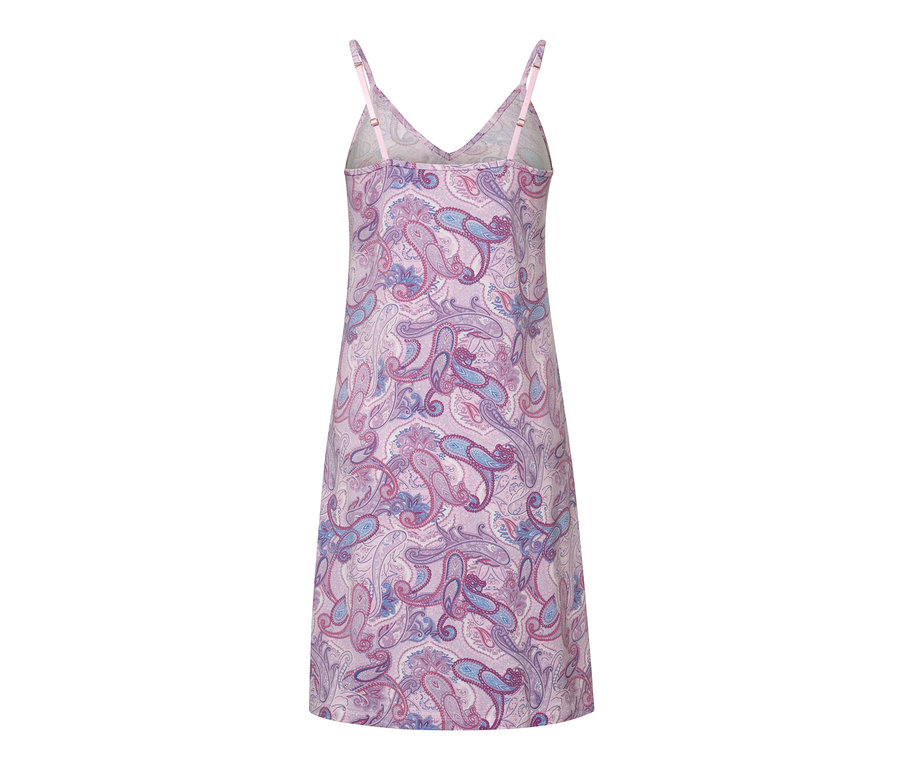 Vue arrière d'une chemise de nuit à bretelles fines avec imprimé intégral.