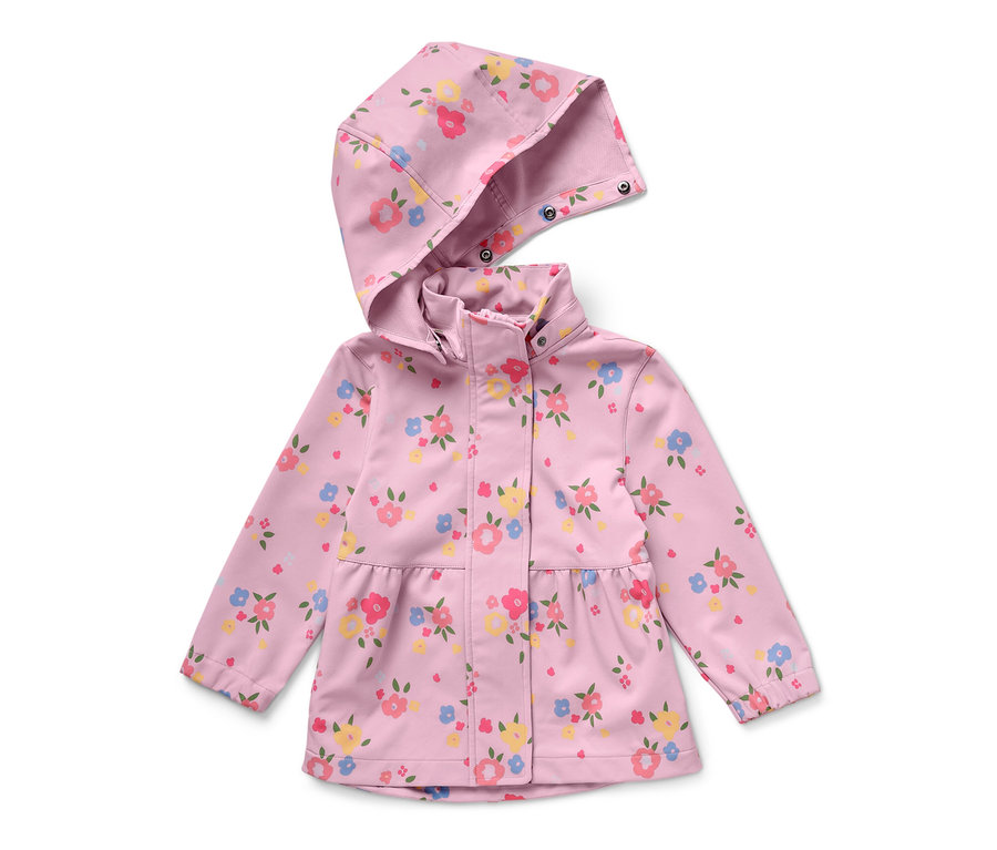 Veste en softshell rose à fleurs pour enfant.