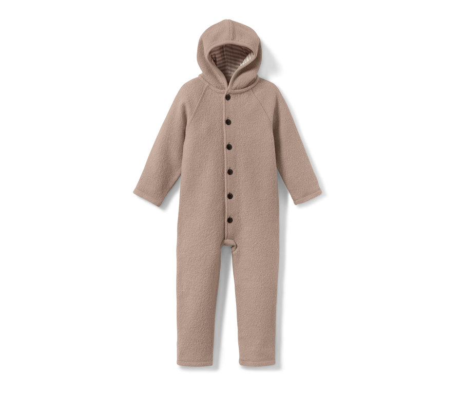 Combinaison marron pour bébé en laine mérinos.