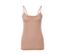 Top beige avec dentelle sur fond blanc.