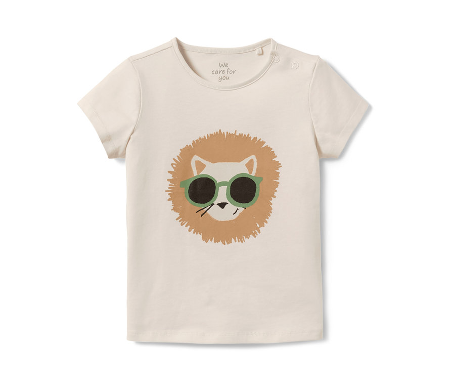 Un t-shirt pour enfant avec un lion portant des lunettes de soleil.