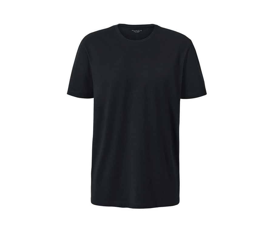 Un t-shirt noir à manches courtes et encolure ronde.