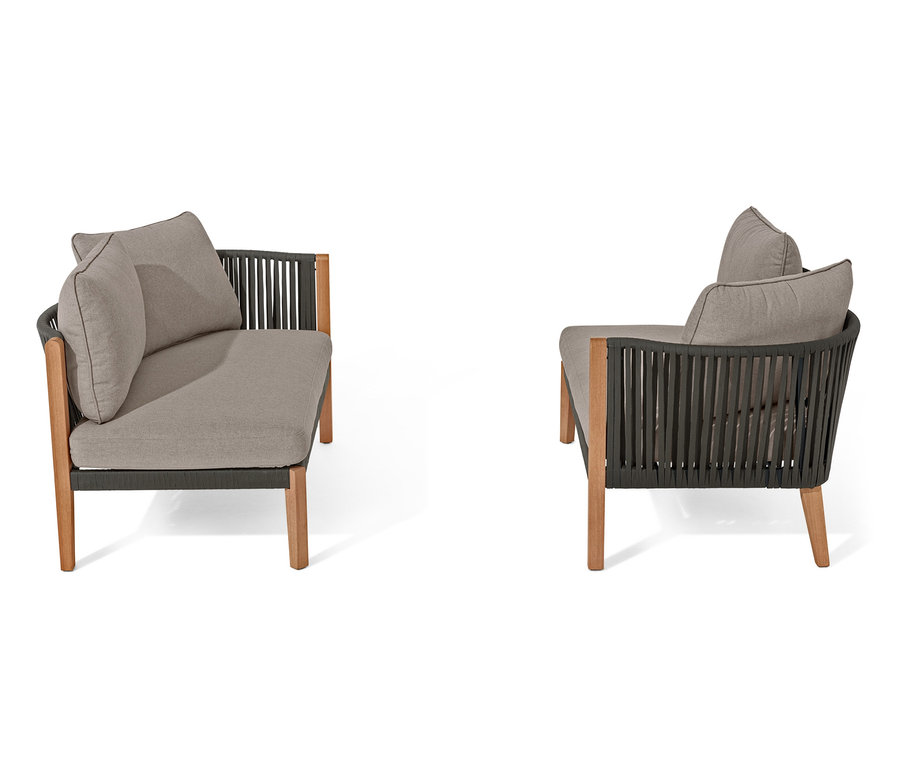 Deux coins lounge avec tressage textile.