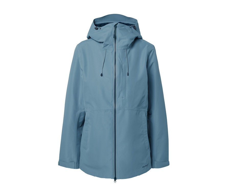Veste technique outdoor bleu clair avec capuche.