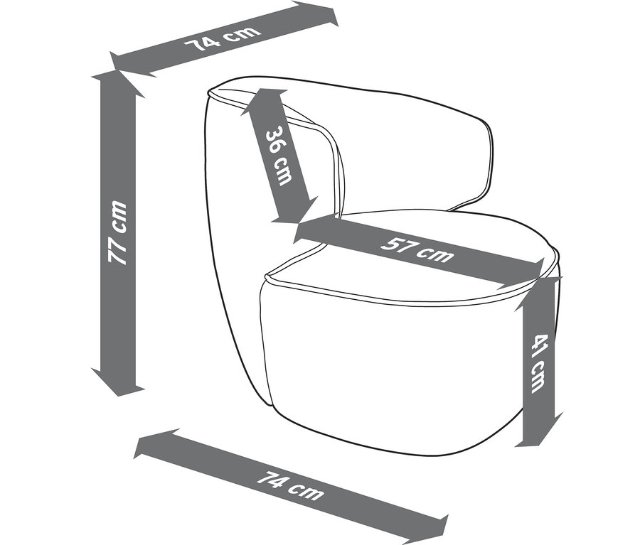 Les dimensions du fauteuil rotatif sont indiquées par des flèches.
