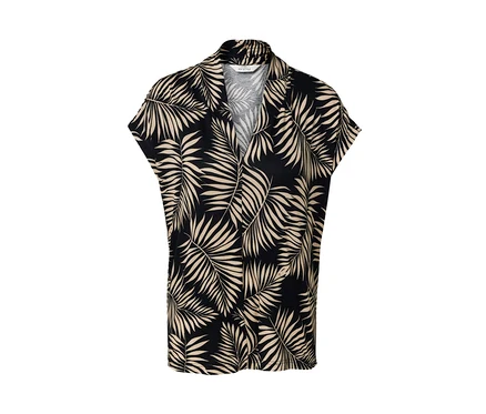 Blouse imprimée avec encolure en V et motif de feuilles.
