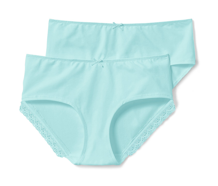Deux culottes turquoise.