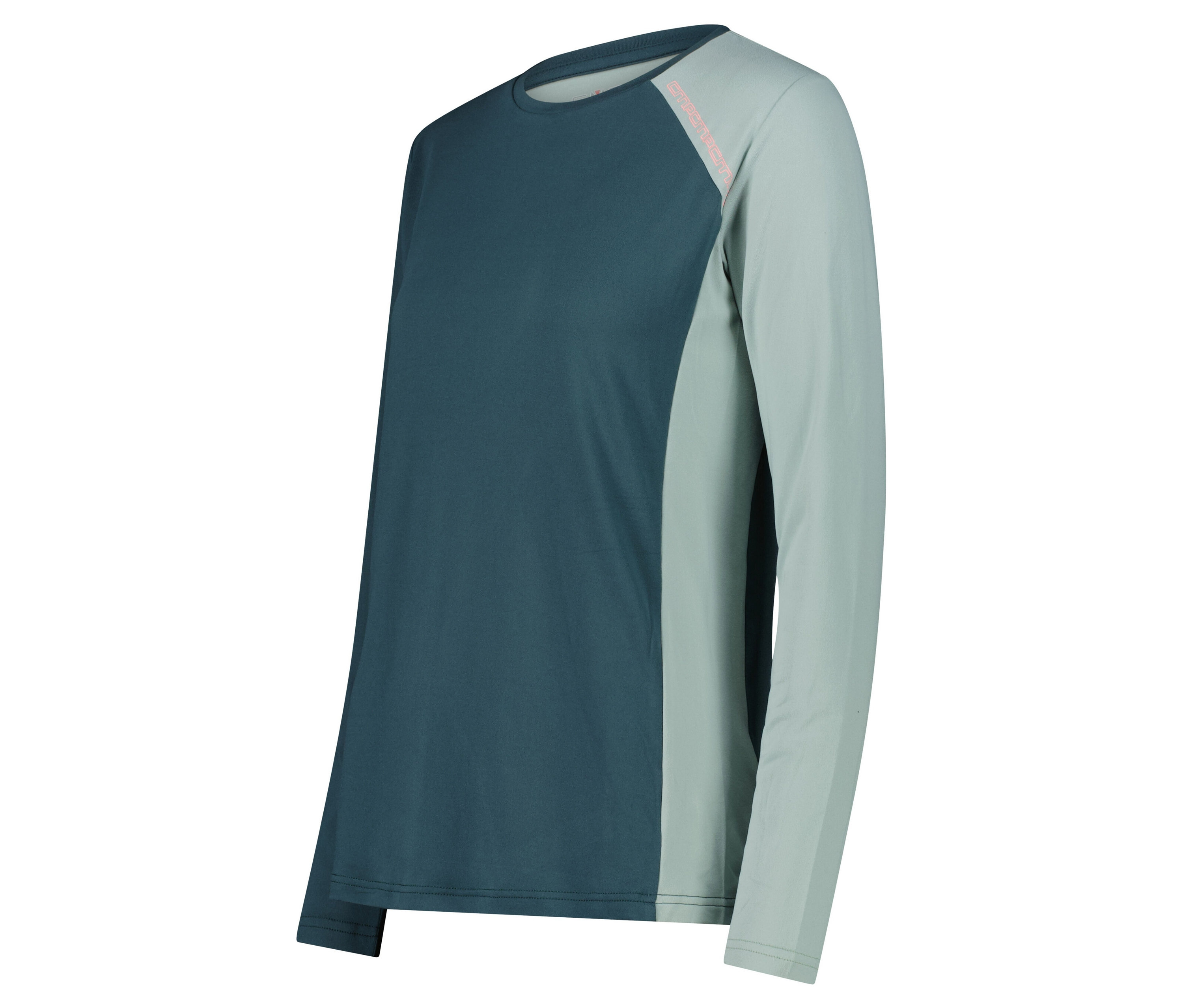 T-shirt à manches longues bleu-vert et gris.