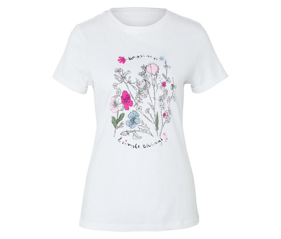 T-shirt blanc avec motif floral.