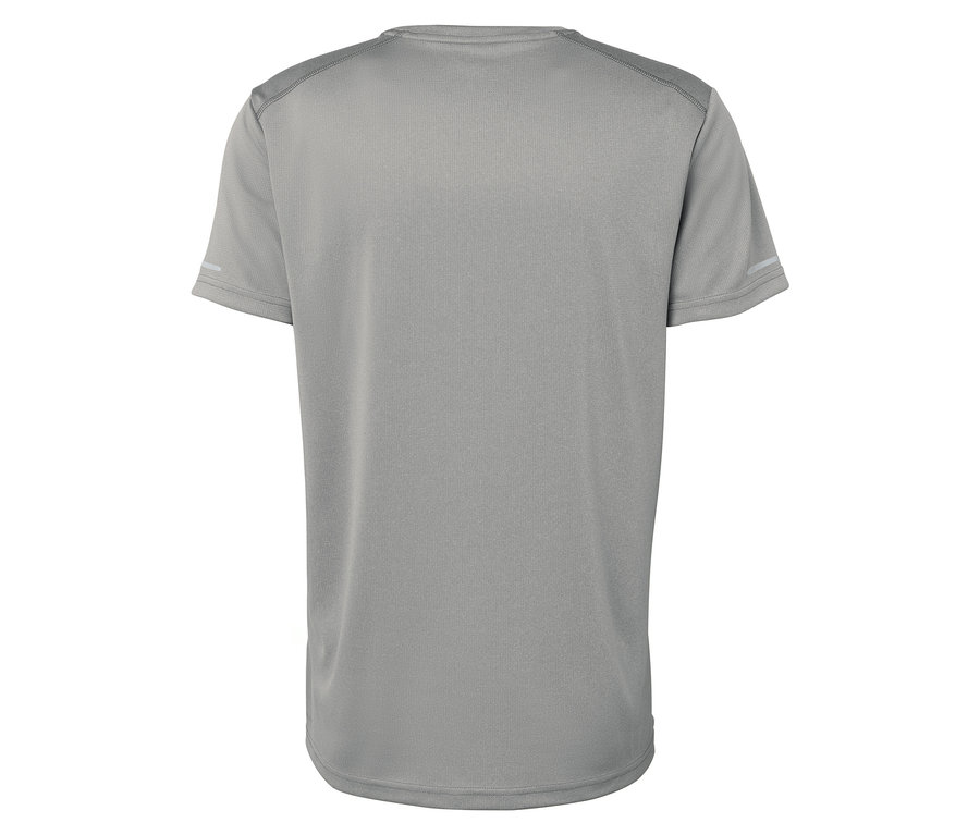 Vue arrière d'un t-shirt gris à manches courtes.