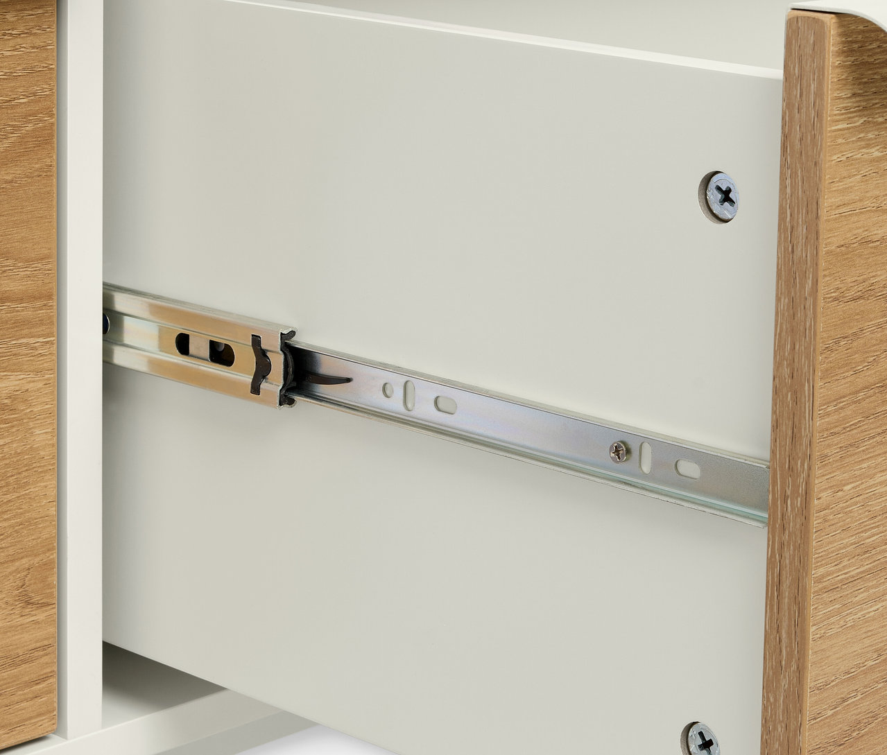 Détail d'un tiroir ouvert du banc »LEEG«.