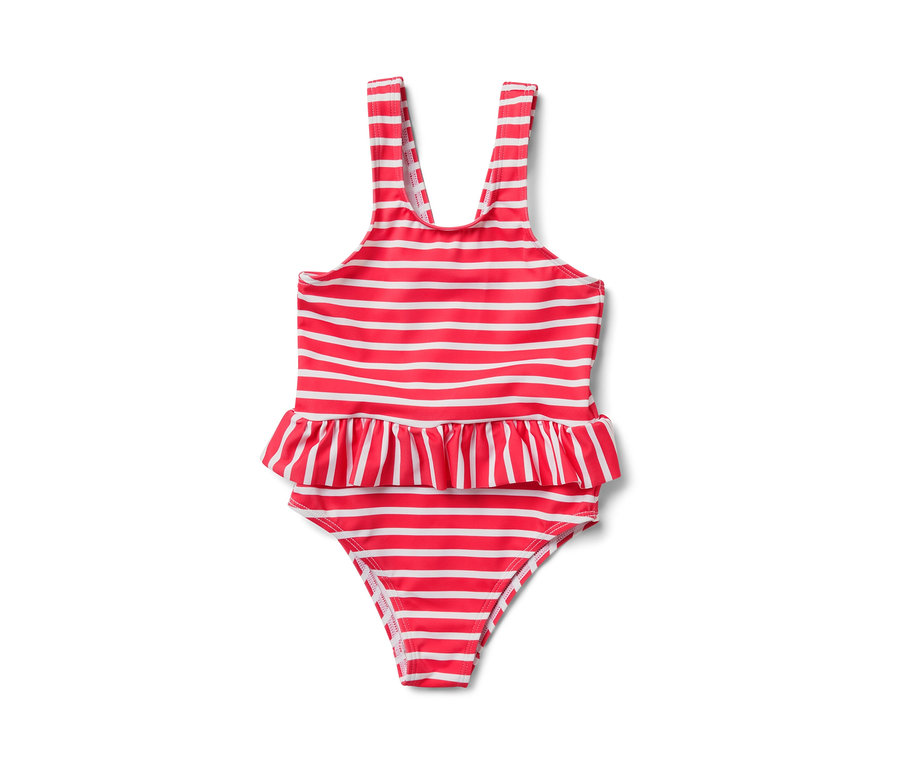 Maillot de bain pour enfant rayé rouge et blanc.