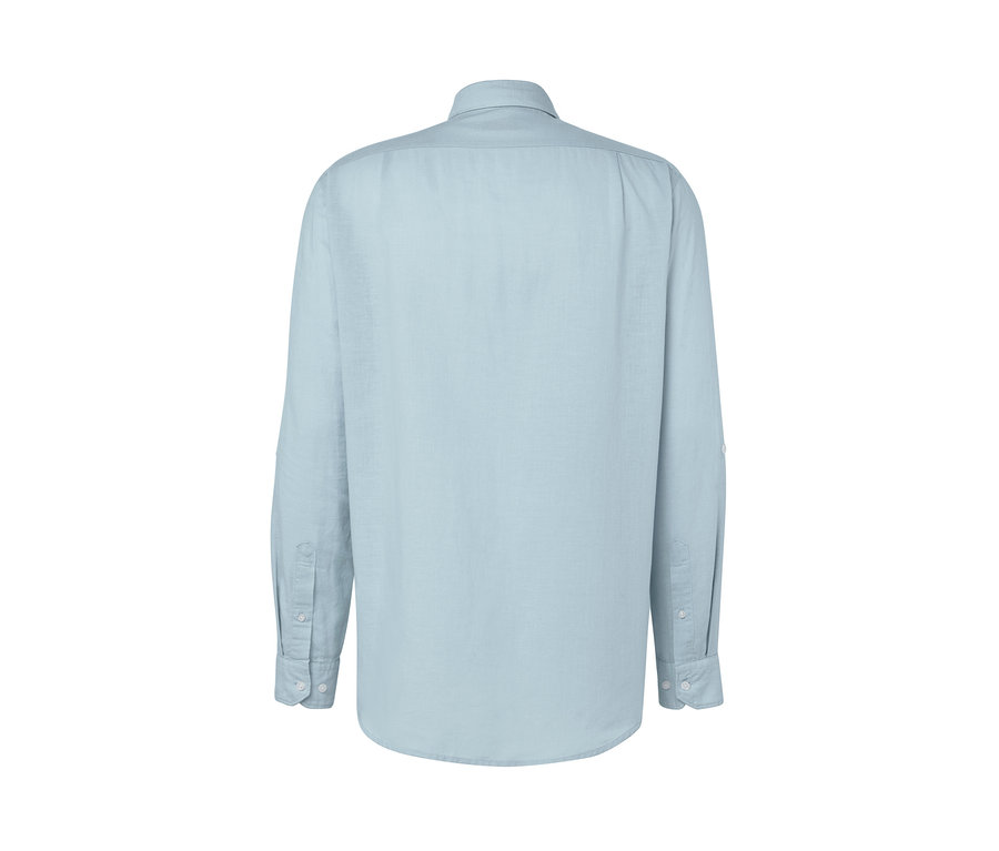 Chemise bleu clair avec du lin vue de derrière.