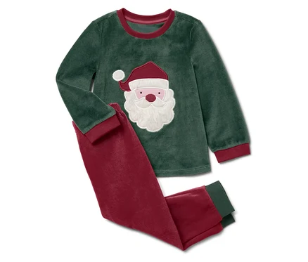 Pyjama de Noël vert avec bordure rouge et application Père Noël.