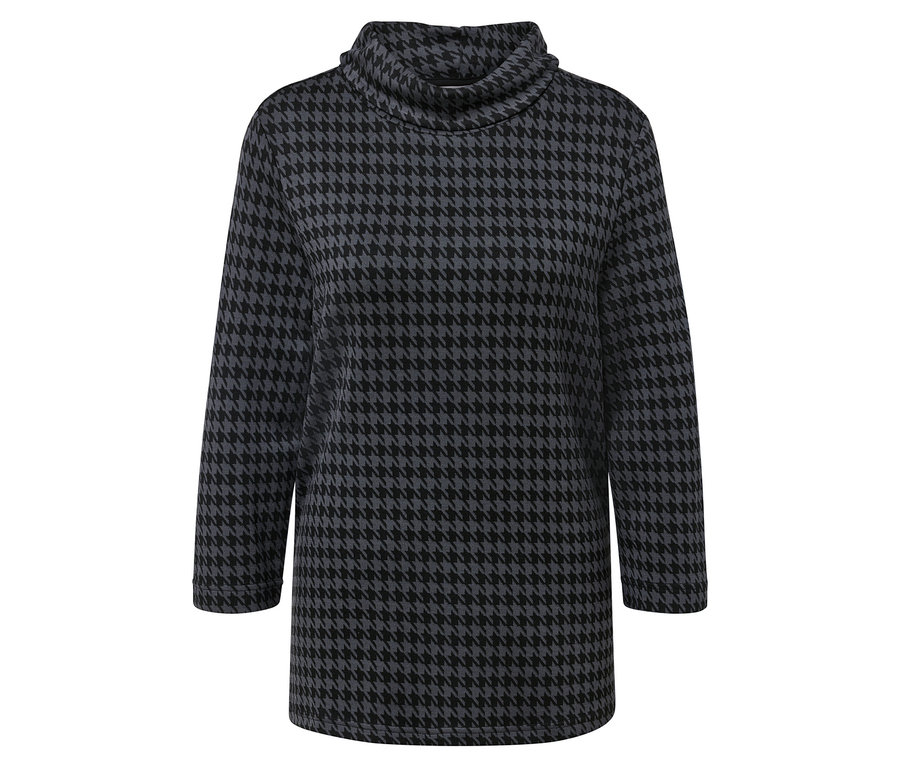 Tunique grise à motif pied-de-poule et manches longues.