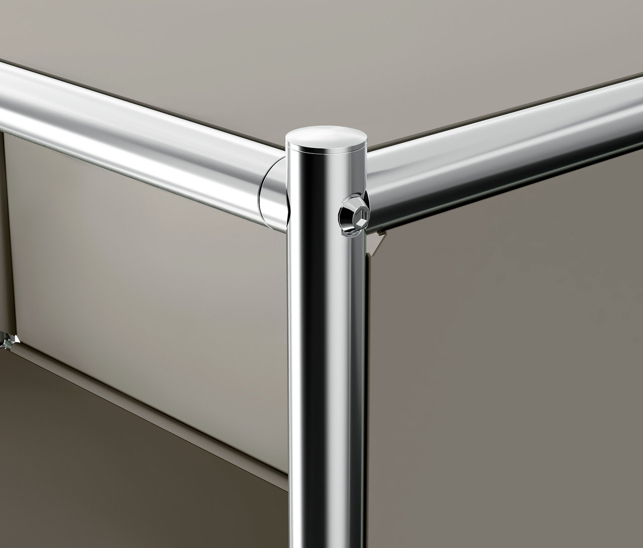 Détail d'un caisson à roulettes « CN3 » avec 3 tiroirs, gris clair.