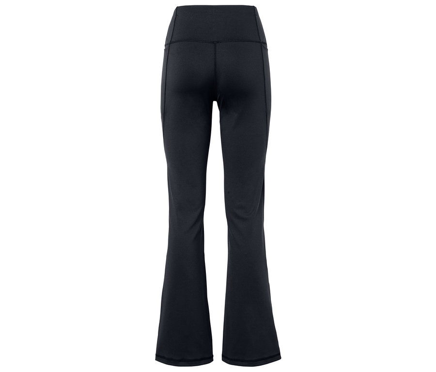 Pantalon noir taille haute évasé, vue arrière.