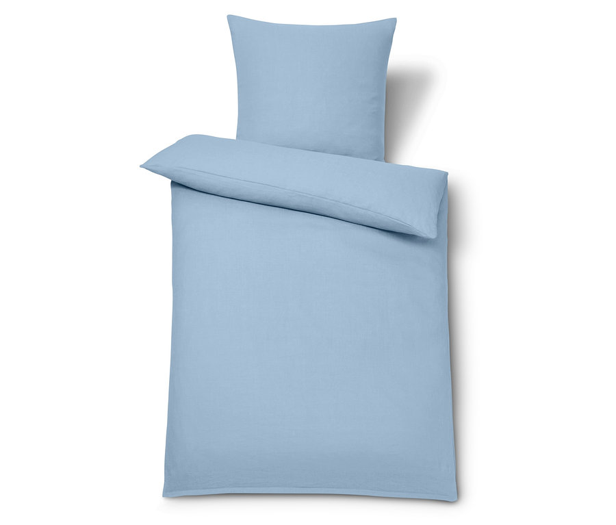 Linge de lit en lin bleu clair, taille standard.