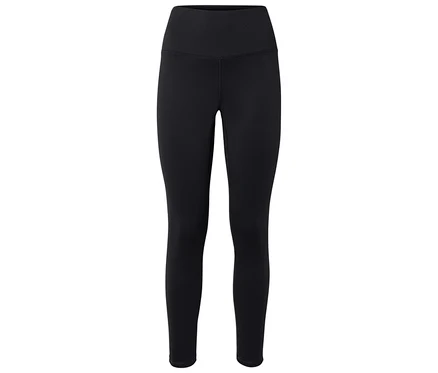 Un legging noir à taille haute est posé sur un fond blanc.