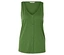 Haut sans manches vert avec col en V et fermeture boutonnée.
