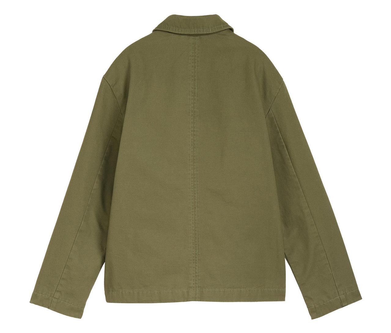 Vue arrière d'une veste kaki à col.