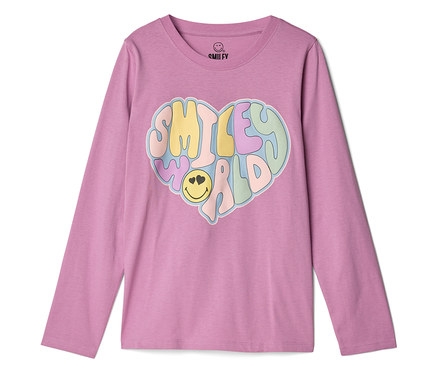 T-shirt rose à manches longues avec imprimé cœur multicolore Smiley World.