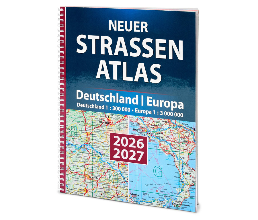 Atlas routier ouvert "Allemagne | Europe 2026/2027" avec une carte détaillée du sud de l'Italie.