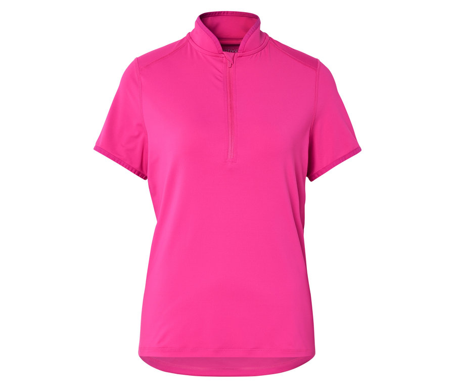 Haut de sport rose à manches courtes avec une courte fermeture éclair.