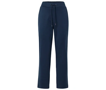 Un pantalon de survêtement bleu marine avec cordon de serrage.