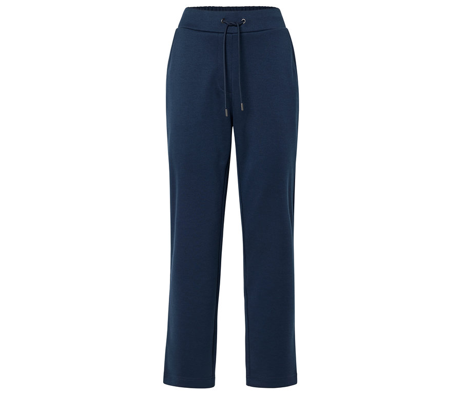 Un pantalon de survêtement bleu marine avec cordon de serrage.