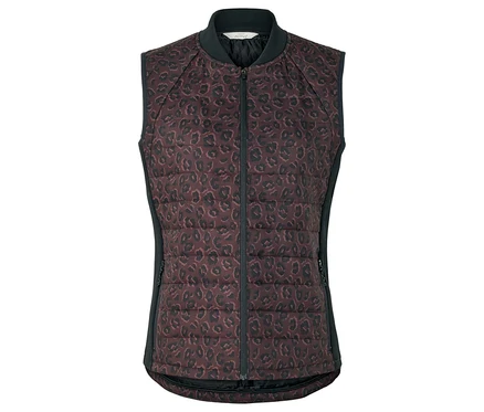 Gilet de course thermique marron avec imprimé léopard et fermeture éclair.