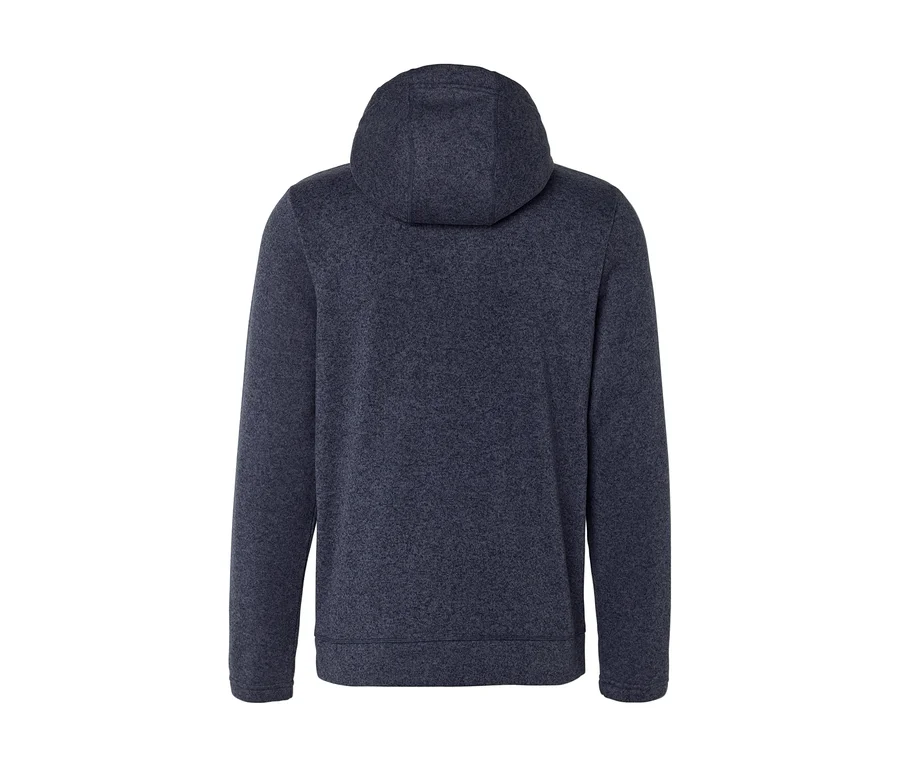Sweat à capuche bleu foncé chiné, vue de dos, avec capuche et manches longues.