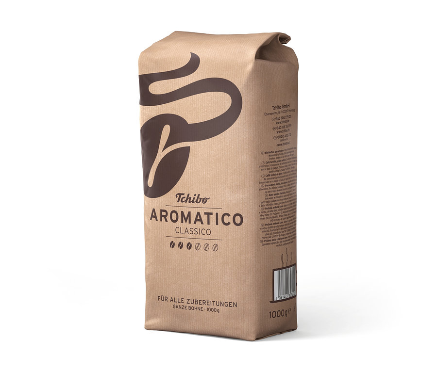 Un paquet non ouvert d'Aromatico Classico en grains – 1 kg, debout.