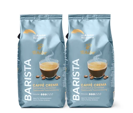 Deux paquets de Barista Caffè Crema – 2x 1 kg grains entiers.