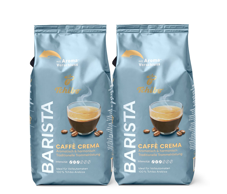 Deux paquets de Barista Caffè Crema – 2x 1 kg grains entiers.