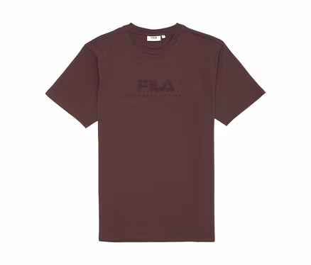 T-shirt FILA marron foncé à col rond avec logo en relief sur la poitrine.