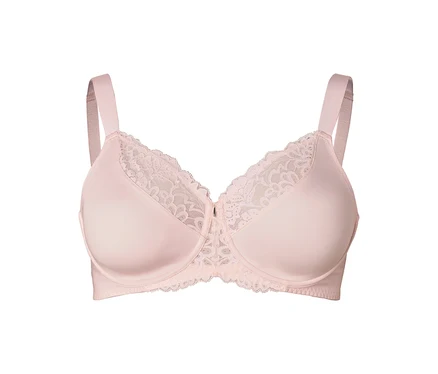 Soutien-gorge rose avec dentelle et bretelles réglables.