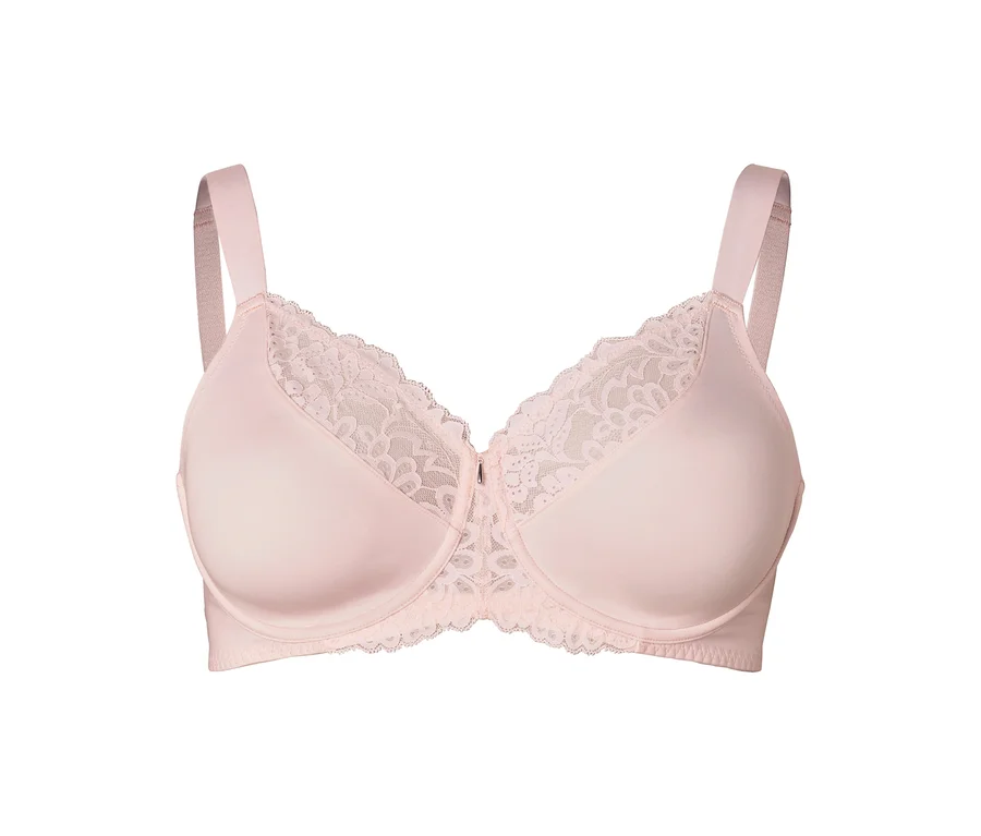 Soutien-gorge rose avec dentelle et bretelles réglables.