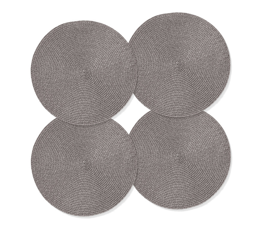 Quatre sets de table ronds gris.