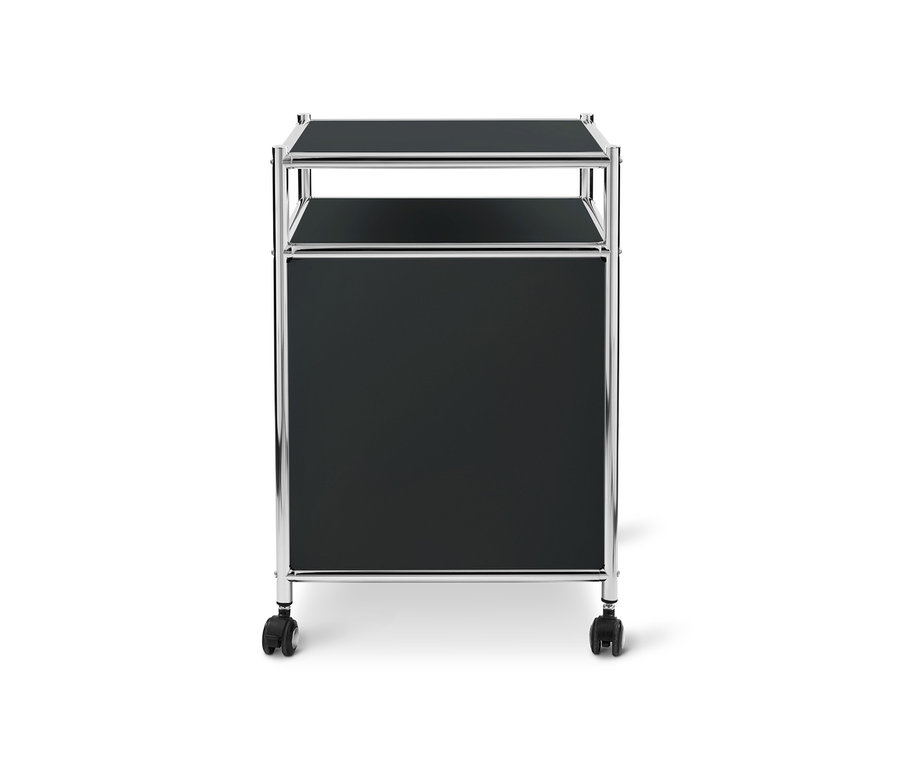 Caisson en métal noir à roulettes « CN3 » avec abattant.