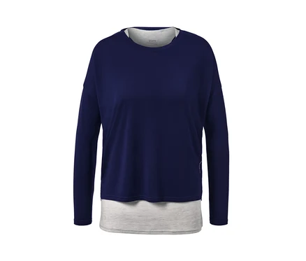 T-shirt de sport 2 en 1 bleu marine à manches longues avec empiècement gris.