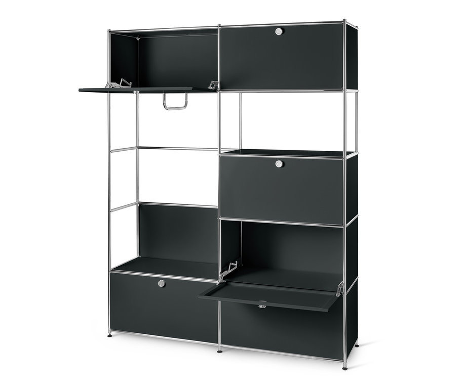 Système d'armoires en métal noir « CN3 » avec portes ouvertes.