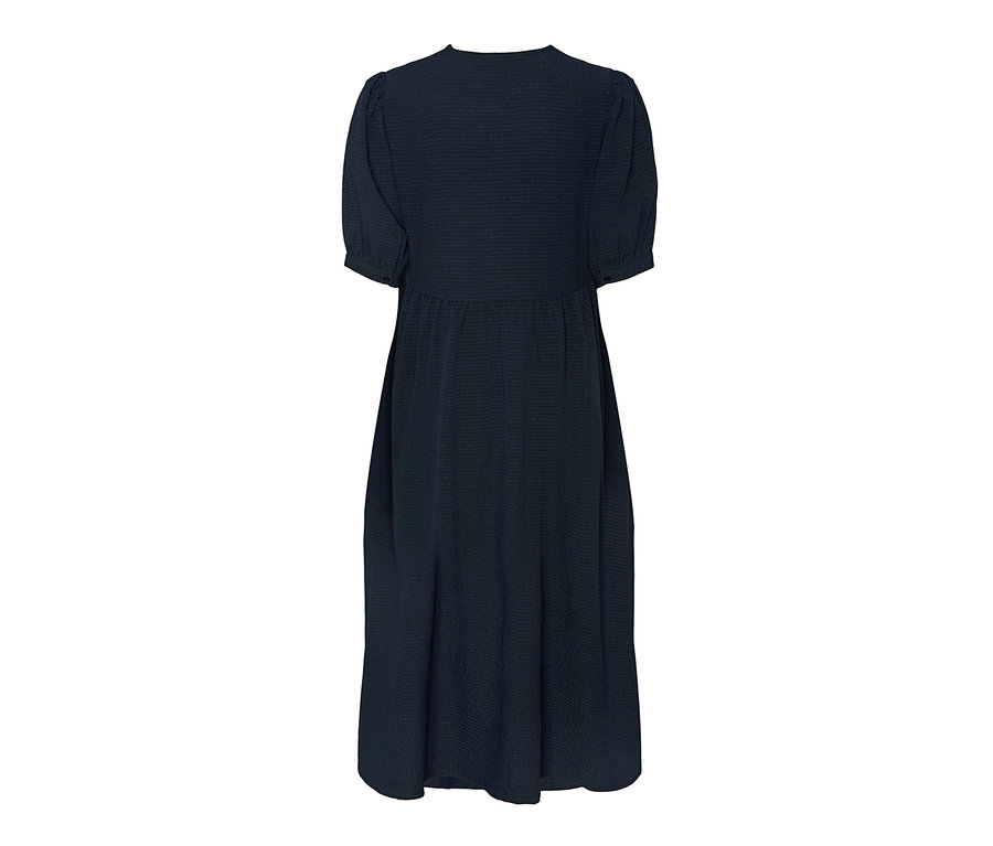 Robe chemise crêpe bleu marine à manches courtes.