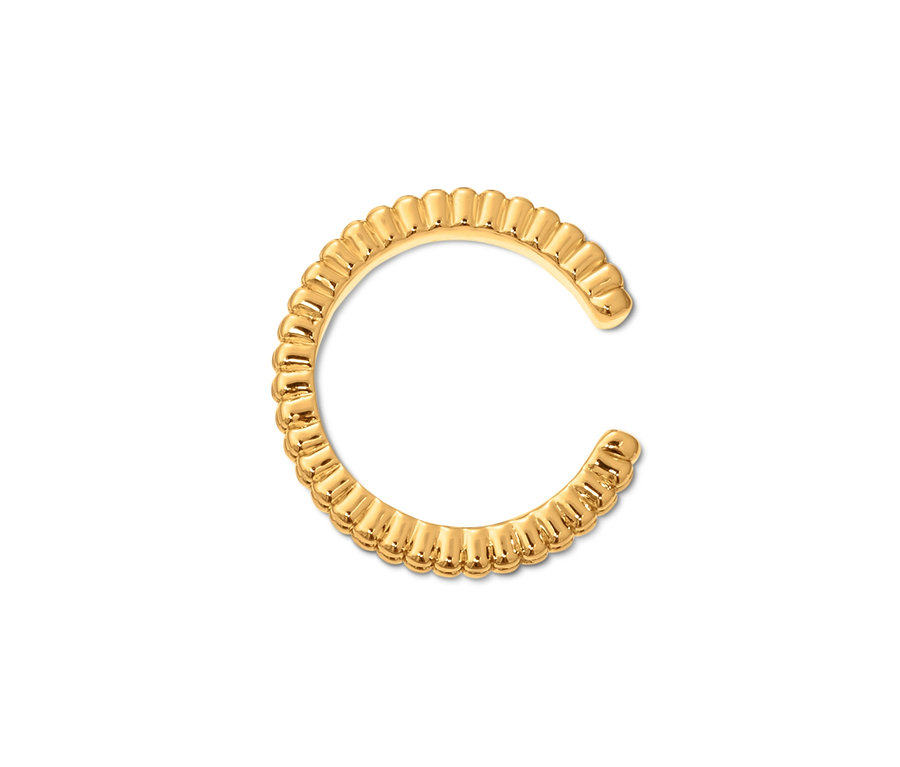 Earcuff doré structure perle sur fond blanc.