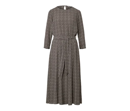 Vue complète d'une robe tissée imprimée.