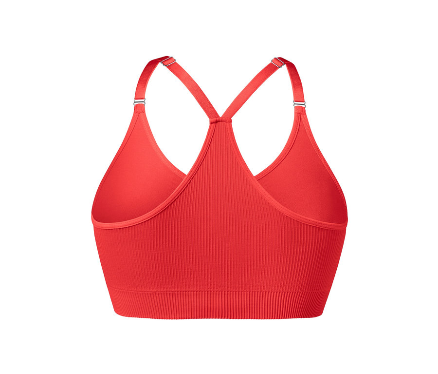 Vue détaillée de dos d'une brassière de sport Seamless rouge.