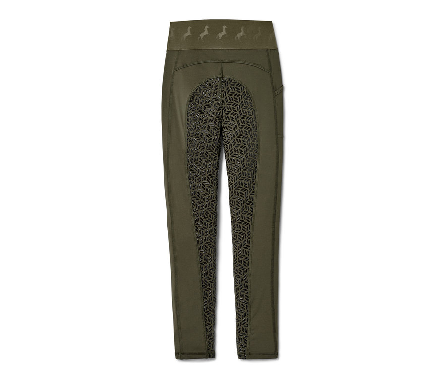 Collants d'équitation avec assise anti-dérapante intégrale pour enfant, verts.