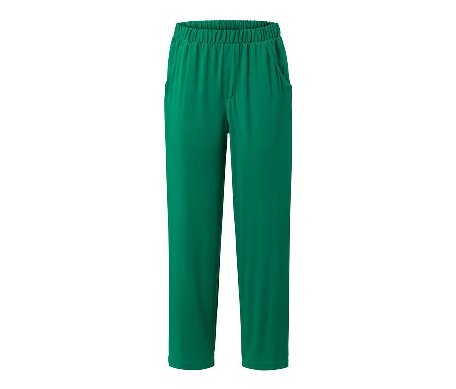 Pantalon tissé vert avec taille élastique et poches.
