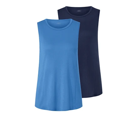Deux tops de sport, un bleu et un bleu foncé.