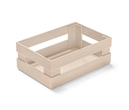 Une boîte de rangement beige.